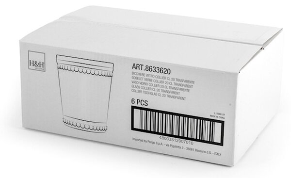 Set 6 bicchieri Collier in vetro trasparente con bordo perlinato cl 20