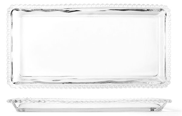 Set 6 vassoi Collier in vetro trasparente con ala perlinata cm 18x36