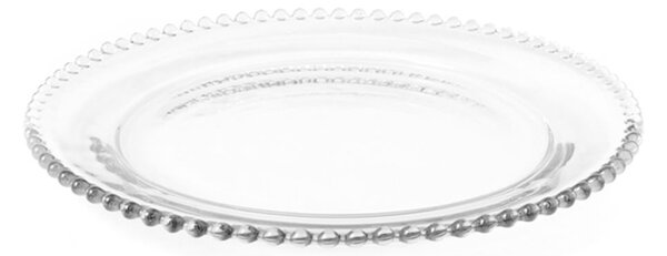 Set 6 piatti tondi Collier in vetro trasparente con ala perlinata cm 30,5
