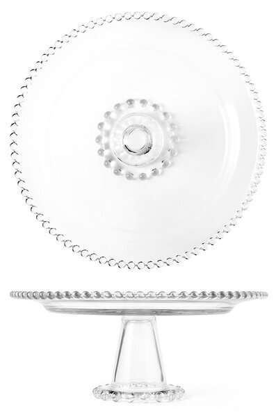 Alzata con piede Collier in vetro trasparente con ala perlinata cm 30,5