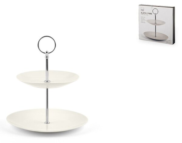 Alzata 2 piani in new bone china manico cromato colore avorio cm 20 - 15