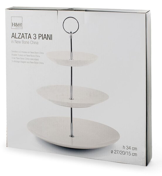 Alzata 3 piani in new bone china forma coupe colore avorio con manico cromato cm 27-21-19
