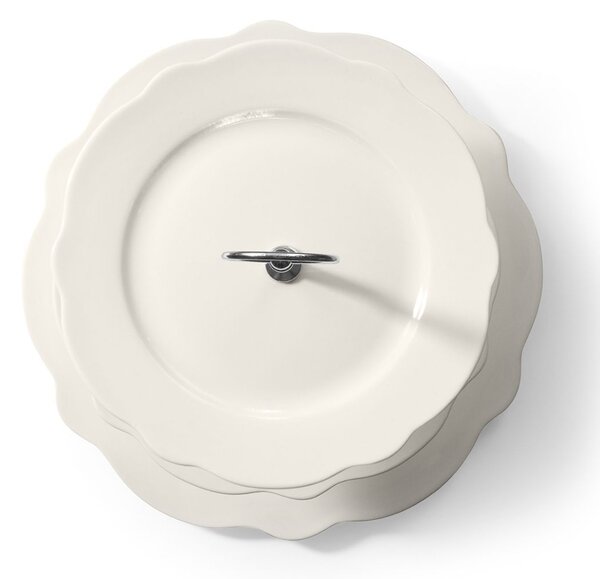 Alzata 3 piani in new bone china festonata colore avorio con manico cromato cm 27-21-19