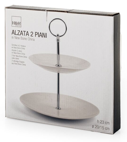 Alzata 2 piani in new bone china manico cromato colore avorio cm 20 - 15