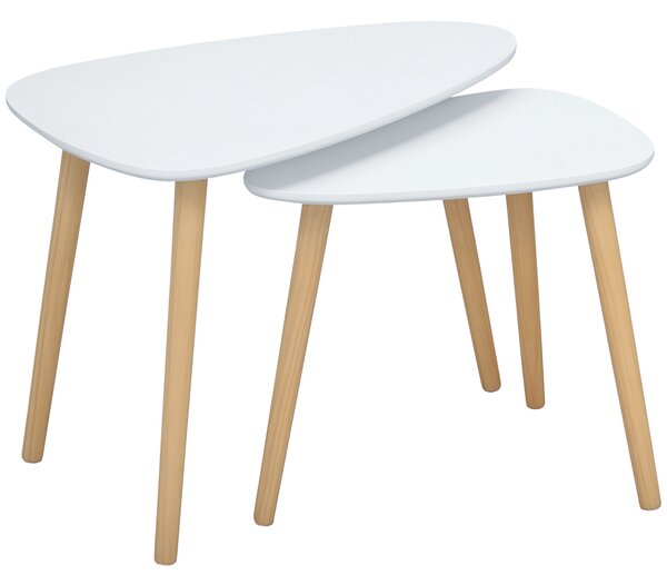 HOMCOM Set 2 Tavolini da Salotto Stile Nordico, Design Impilabile, Gambe in Legno Robuste, Ideale per Soggiorno, Bianco|Aosom