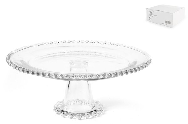 Alzata con piede Collier in vetro trasparente con ala perlinata cm 30,5