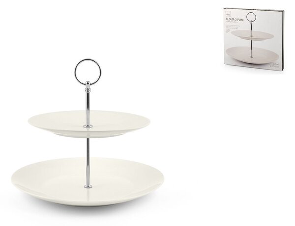 Alzata 2 piani in new bone china manico cromato colore avorio cm 27 - 20