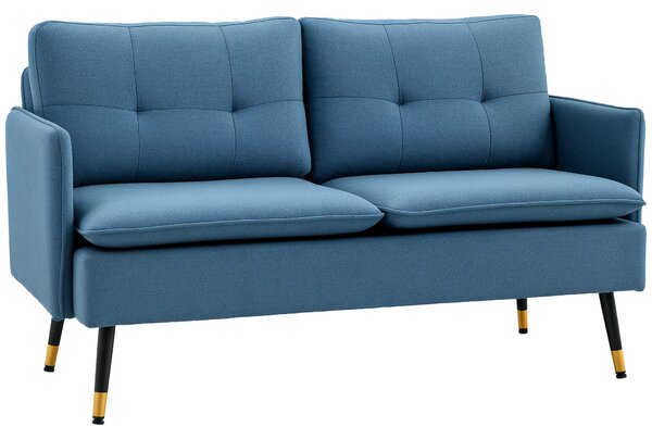 HOMCOM Divano Moderno 2 Posti con Cuscini Imbottiti e Gambe in Acciaio, 139x68x80cm, Tessuto Blu Scuro | Aosom Italy