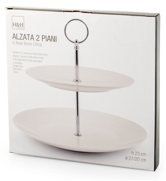 Alzata 2 piani in new bone china manico cromato colore avorio cm 27 - 20