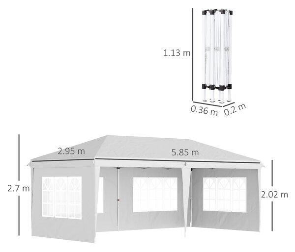 Outsunny Gazebo da esterno bianco con Finestre Regolabile in Altezza e tende Removibili 585x295x270 cm|Aosom