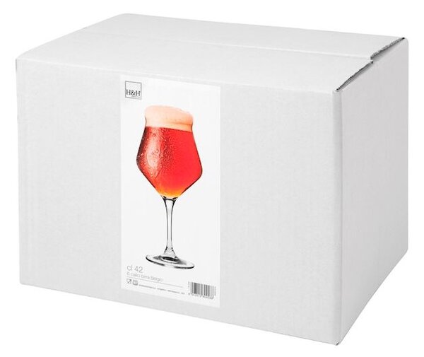 Set 6 calici birra Belgio in vetro trasparente cl 42