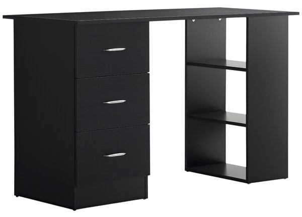 HOMCOM Scrivania PC con 3 Ripiani e 3 Cassetti per Camera e Ufficio, in Legno MDF, 120x49x72 cm, Nera|Aosom