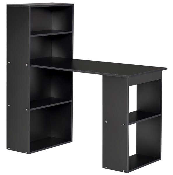HOMCOM Scrivania PC in Legno con 6 Ripiani Portaoggetti Laterali, 120x55x120 cm, Nero|Aosom