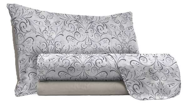 Set lenzuola Singolo stampa sopra Sotto e Federe Ornato Grigio