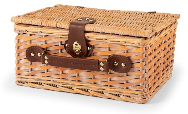 Cesto picnic per 2 persone in vimini bianco decoro tartan rosso cm 36x26x16