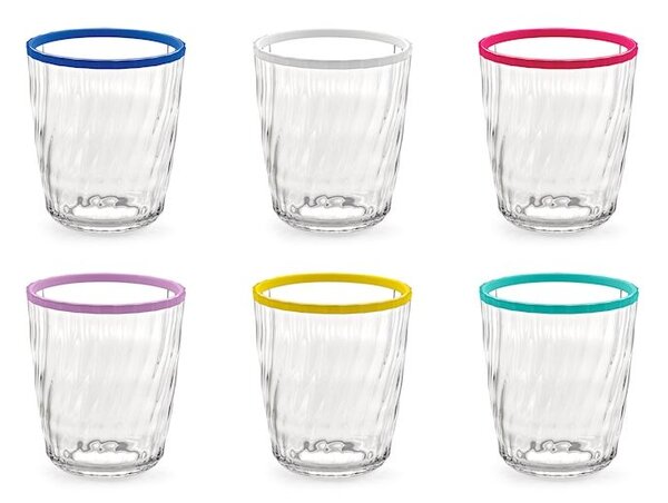 Set 12 bicchieri assortiti in acrilico trasparente bordo colorato cl 43