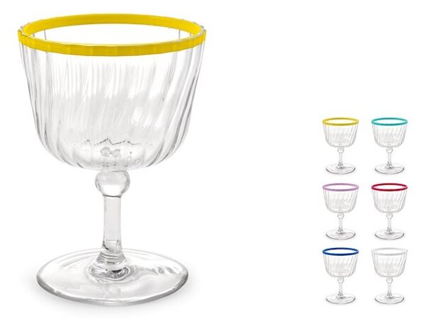 Set 12 calici assortiti in acrilico trasparente bordo colorato cl 25