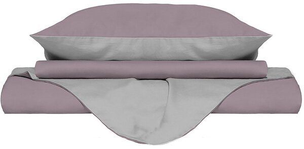 Copripiumino Singolo con Sacco e Federe Doubleface Rosa Antico/Grigio Chiaro