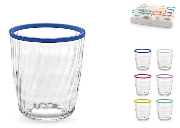 Set 12 bicchieri assortiti in acrilico trasparente bordo colorato cl 43