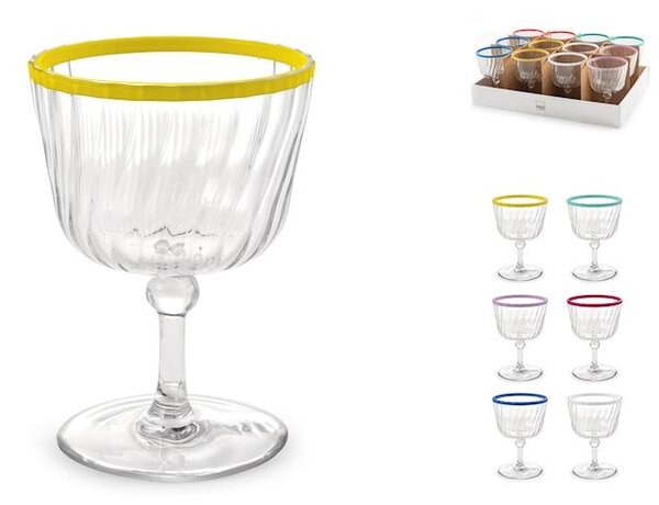 Set 12 calici assortiti in acrilico trasparente bordo colorato cl 25