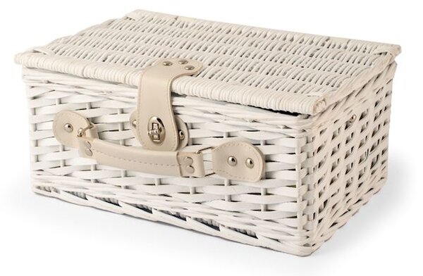 Cesto picnic per 2 persone in vimini bianco decoro sabbia cm 36x26x16