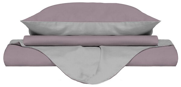 Copripiumino Singolo con Sacco e Federe Doubleface Rosa Antico/Grigio Chiaro