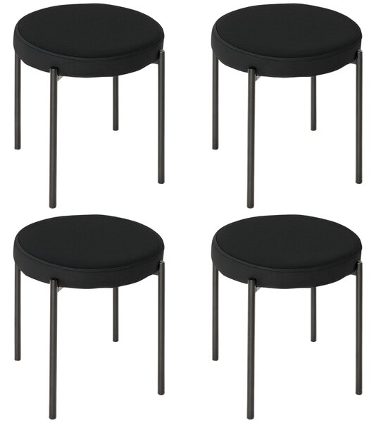 HOMCOM Set 4 Sgabelli Bassi e Rotondi in Metallo e Tessuto, Effetto Velluto, 41.5x41.5x46 cm, Nero | Aosom Italy