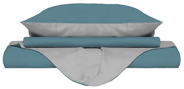 Copripiumino Singolo con Sacco e Federe Doubleface Ottanio/Grigio Chiaro