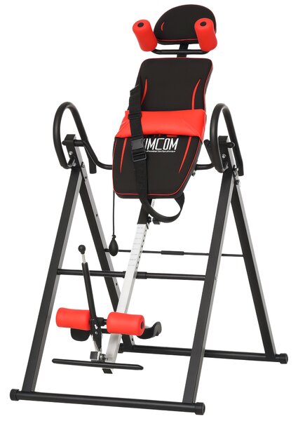 HOMCOM Panca a Inversione con Angolo e Altezza Regolabile e Poggiatesta, in Acciaio e Plastica, 79x114x153 cm, Rosso e Nero