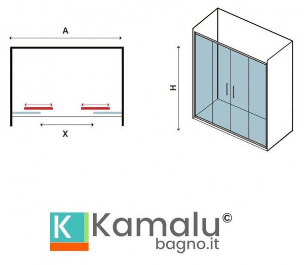 Kamalu nicchia doccia 160 cm doppio scorrevole vetro 8mm altezza 200h | kel6000