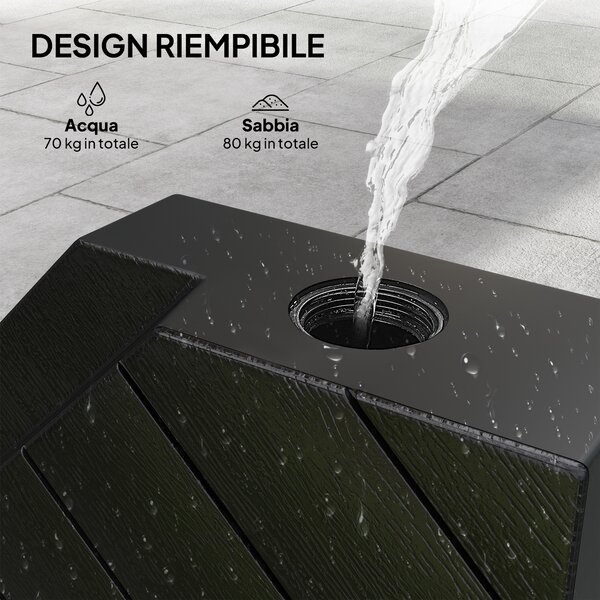 Outsunny Set 4 Mattonelle Base per Ombrellone a Braccio Riempibili con Acqua o Sabbia fino a 80 kg, Nero