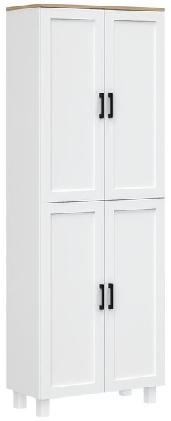 HOMCOM Mobile Dispensa da Cucina in Legno con 5 Ripiani Regolabili e 4 Ante, 60x30x170.5 cm, Bianco e color Legno
