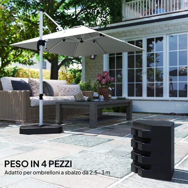 Outsunny Set 4 Mattonelle Base per Ombrellone a Braccio Riempibili con Acqua o Sabbia fino a 80 kg, Nero