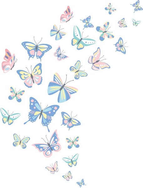 Adesivo murale con farfalle in splendidi colori pastello 114 x 150 cm