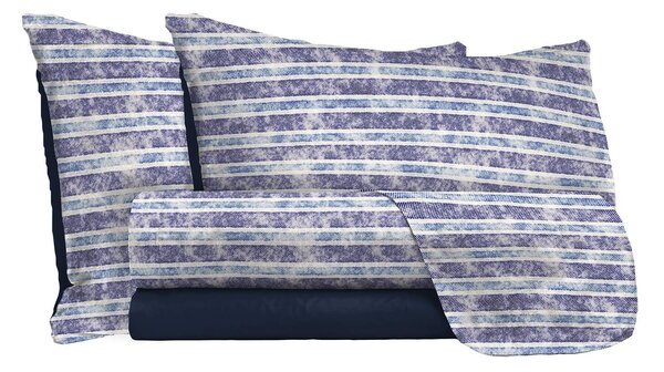 Set Lenzuola Singolo con Stampa Sopra Sotto e Federe Jeans Stripes