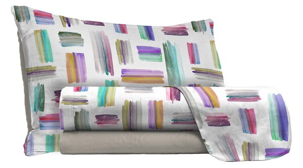 Set Lenzuola 1 Piazza e Mezzo con Stampa Sopra Sotto e Federe Multicolor