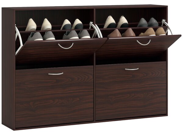 HOMCOM Scarpiera Salvaspazio da 24 Paia con Mensole Regolabili e 4 Cassetti, in Legno, 120x24x81cm, Marrone
