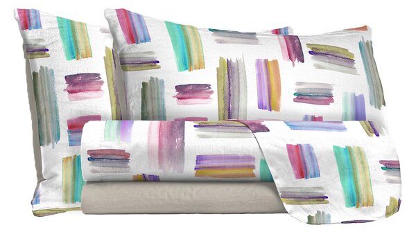Set Lenzuola Matrimoniale con Stampa Sopra Sotto e Federe Multicolor