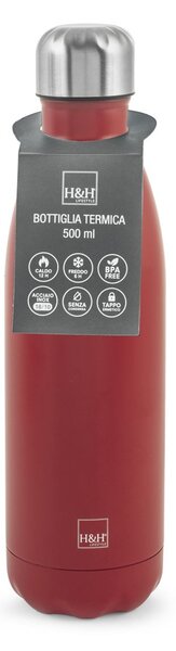 Bottiglia termica in acciaio inox 18/10 colore rosso cl 0,5