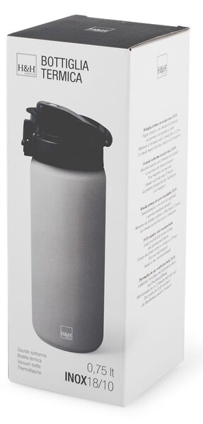 Bottiglia termica sport in acciaio 18/10 colore grigia cl 0.75