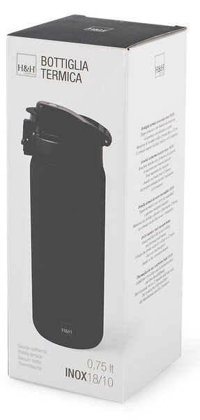 Bottiglia termica sport in acciaio 18/10 colore nero cl 0.75