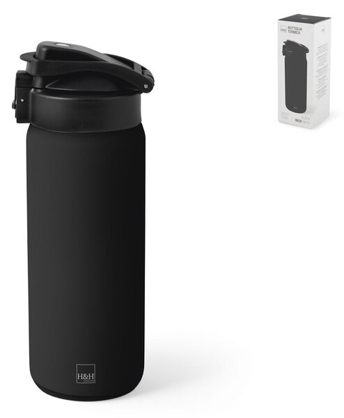 Bottiglia termica sport in acciaio 18/10 colore nero cl 0.75