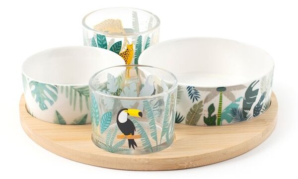 Set 4 coppette con base Caribe in vetro e porcellana decorate