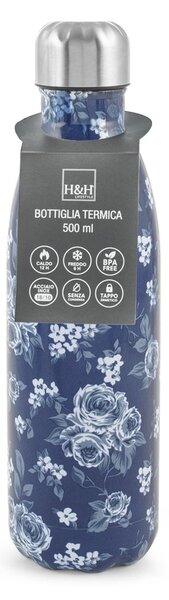 Bottiglia termica in acciaio inox 18/10 Flowers decorata cl 0,5