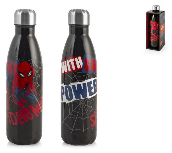 Bottiglia termica Spiderman black Marvel in acciaio inox 18/10 decorata lt 0.5