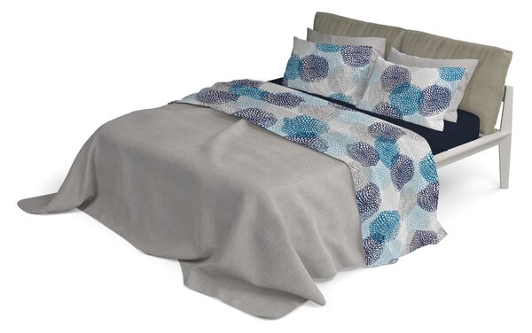 Set Lenzuola Matrimoniale con Stampa Sopra Sotto e Federe Soffioni Blu
