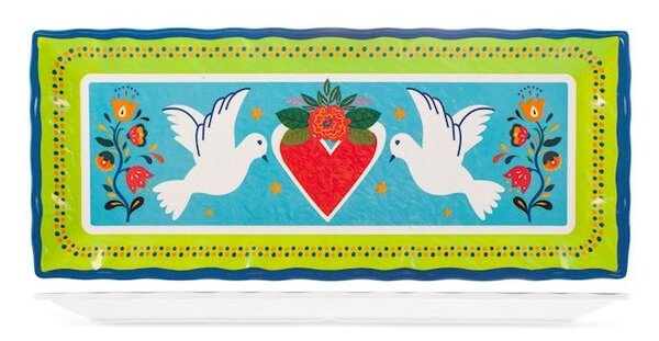 Piatto rettangolare Gipsy in melamina decorata cm 49x20