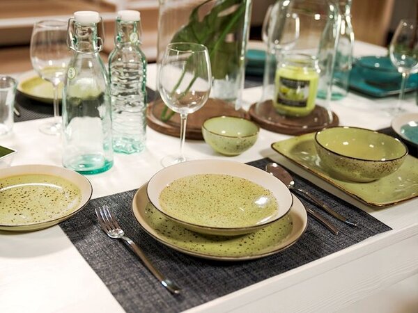 Set 6 piatti piani Mimosa in stoneware verde cm 26,5