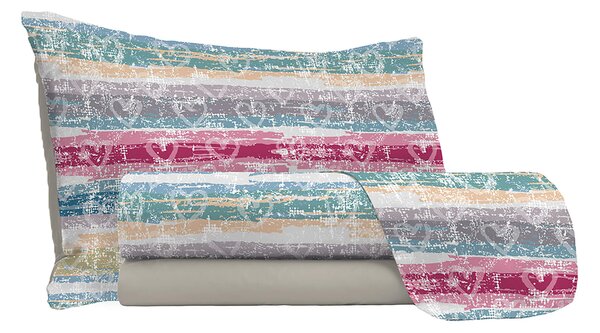 Set Lenzuola Singolo con Stampa Sopra Sotto e Federe Love Lines