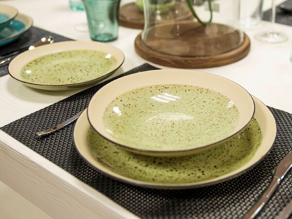 Set 6 piatti piani Mimosa in stoneware verde cm 26,5